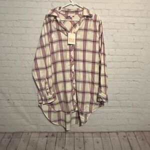 Knox Rose Plaid Button-Down Shirt Women’s XXL Purple/White